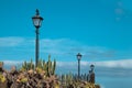 Street, Puerto de la Cruz, street lamps, exotic, plants , sky