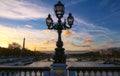 The street lantern on the Alexandre III Bridge in Paris, France. Royalty Free Stock Photo