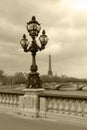 Street lantern on in Paris, sepia picture. Royalty Free Stock Photo