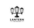 Street lantern silhouettes in retro style, wall sticker logo design. Realistic old electric street lights, retro iron lamposts.