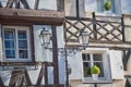 Street lantern, sky and and a wall. Details. Free space. Colmar, France Royalty Free Stock Photo