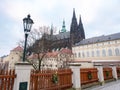 Street lantern and Vysehrad. Winter walk to Prague castle Royalty Free Stock Photo