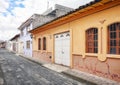 Street of Latacunga town paved with cobblestone, Ecuador