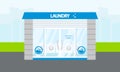Street laundry building concept banner, flat style