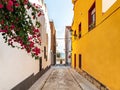 The street leading to the beach and the sea in Masnou port town. El Masnou, Barcelona, Catalunya, Spain. Royalty Free Stock Photo