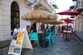 Cafes on Street in Old San Juan Puerto Rico Royalty Free Stock Photo