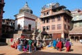 Street life Bhaktapur Nepal with Temple and local