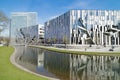 Dusseldorf shopping mall with modern buildings and canal on Koe-Bogen, Germany. 