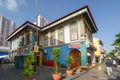 Street life at Little India, Singapore - Colorful facade of building