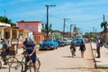 Street life view in the side street with cuban peoples and american classic cars in the suburb from Varadero Cuba - Serie Cuba Rep Royalty Free Stock Photo