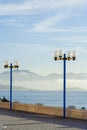 Street light against sea and mountain Royalty Free Stock Photo