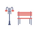 Street Light and Bench Cartoon Isolated Icons