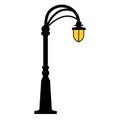 Street light black silhouette isolated on white background. Set of modern and vintage street lights. Elements for landscape Royalty Free Stock Photo