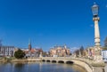 Street light and bridge in the historic center of Schwerin