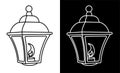 Street light with burning candles inside. Vintage style. Night romance of the big city. Street lighting at night. Icon. Black and Royalty Free Stock Photo