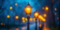 Street Light Illuminated in Dark. Generative AI Royalty Free Stock Photo