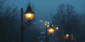 Street Light Illuminating Foggy Night. Generative AI Royalty Free Stock Photo