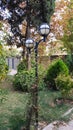 Street light in a garden yard of an apartment