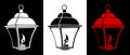Street light icon with burning candles inside. Vintage style. Night romance of big city. Street lighting at night. Black and white Royalty Free Stock Photo