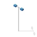 Street light, info graphic. Isometric blue lamp. Street equipment pictogram.