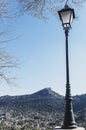 Street light with a mountain as a background