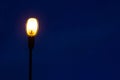 Street light pole on dark blue sky background at during the night. Coppy space