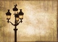 Street light at sunset, sepia vintage background