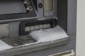 Street lighting. the ATM is abandoned by snow. there is a shortage of money, payment transactions have been stopped, missing. the