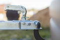 street lighting. the coupling hook is silver. to ensure the fixation of the car and trailer Royalty Free Stock Photo