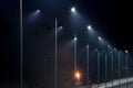 Street lighting, supports for ceilings with led lamps. concept of modernization and maintenance of lamps, place for text, night. Royalty Free Stock Photo