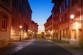 Street lights of Basel old city during sunset Royalty Free Stock Photo