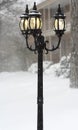 Street lights in a blizzard day