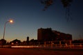 Street lights and church at night Royalty Free Stock Photo