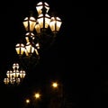 Street gas lamp post lit at night