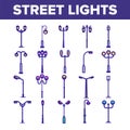 Street Lights Linear Vector Thin Icons Set