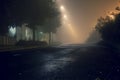 Foggy street view at midnight