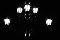 Street lights at night. Black and white photo. Royalty Free Stock Photo