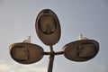 Unusual street lamp decoration - live seagulls Royalty Free Stock Photo