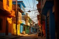 a street lined with brightly colored buildings