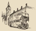 Street London England Bus Big Ben Vintage Sketch Royalty Free Stock Photo