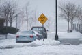 Street of Long Island City during the Winter Storm Stella with signal Dead End.