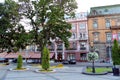 Street in Lviv with cozy caffe