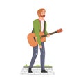 Street Male Musician Playing Acoustic Guitar, Live Performance Concept Cartoon Style Vector Illustration Royalty Free Stock Photo