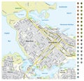 Street map of downtown Vancouver with pin pointers and infrastructure icons