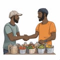 Street Market Encounter, Illustration of Fruit Vendor Transaction