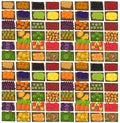 Street market pattern background. Fruits, nuts and vegetable shop sketch set. Hand drawn. Vector cartoon illustration. Royalty Free Stock Photo