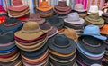 Street market selling hats and souvenirs in the touristic town of Cuzco in Peru Royalty Free Stock Photo