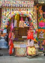 Street market with souvenirs in city Pushkar, Rajasthan, India