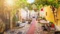 Street in medieval Eze village, french Riviera coast, Cote d`Azur, France Royalty Free Stock Photo