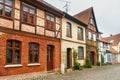 Street with Medieval old brick buildings. Luneburg. Germany